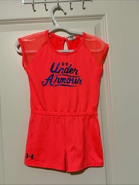 Under Armour Neon Coral Pink Sporty Mesh-Sleeve Romper